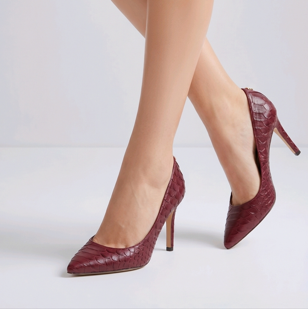 Coach Women's Croc-Embossed Burgundy Pointed Toe Pumps